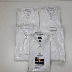 New 5 Mens White Button-Down Dress Shirts (1) Size 16.5 3435 Puritan (4)Size  16.5 35 Forsyth Canada, IncNEW IN ORIGINAL PACKAGES