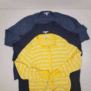 3 Womens Cardigans- (1) Xtra-Large  Liz Claiborne NY Yellow and White , (1) 4 XL Port Authority Blue, (1) 4XL Heather Blue