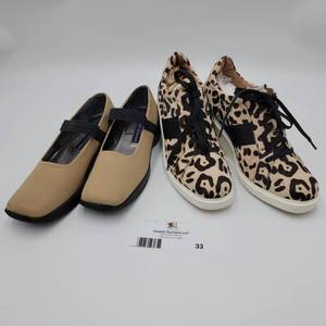 Two Pairs of Womens Shoes- (1) Size 9 Tommy Hilfiger MG Khakis Low Pumps, (1) Paolo Leone Cheetah Wedge Pumps
