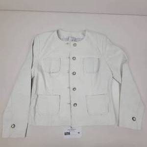 Size 16 Gorgeous  Womens White leather Jacket with Pearl and Rhinestone Buttons