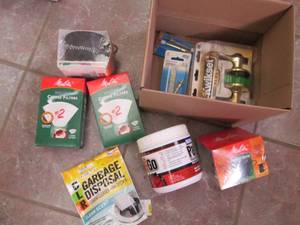 Box of hardware and coffee items...