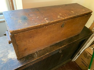 lot 14 image: Primitive Wooden Covered Box