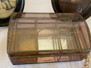 lot 39 image: Vintage Etched Glass Dresser Box, Metal Picture Frames and More