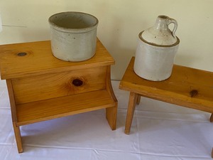 lot 52 image: Two Vintage Benches and Crockery