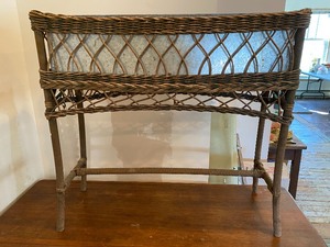 lot 71 image: Vintage Wicker Plant Stand w Metal Lining