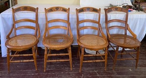 lot 70 image: Set of Four Victorian Cane Seat Mixed Woods Chairs