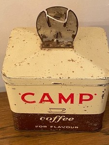 lot 118 image: Antique Camp Coffee Tin with String Holder