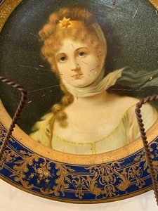 lot 150 image: Antique Tin Plate w Rare Twisted Metal Hanger