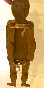 lot 390 image: Primitive Wood Jointed FigurineDoll