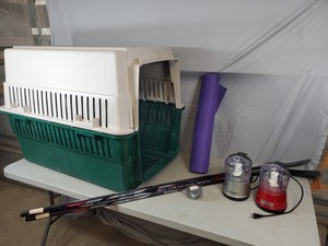 lot 50B image: Dog Kennel, New Hockey Sticks, Kitchenaid Choppers
