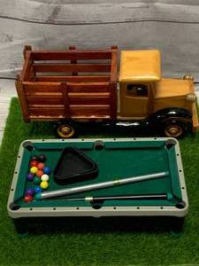 lot 48 image: Desktop Pool Table & Wood Stake Truck