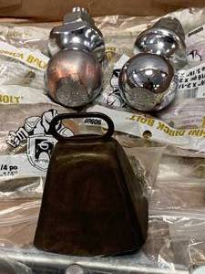 lot 72 image: Trailer Balls, Bolts, Gloves, Antique Bell