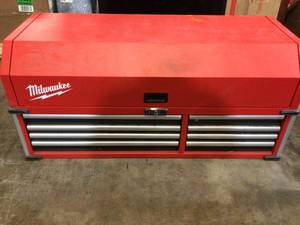 lot 2 image: Milwaukee High Capacity 56 in. 8-Drawer Top Chest in good condition see pictures