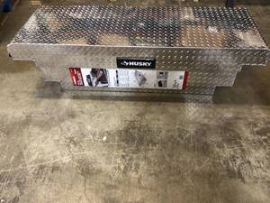 lot 12 image: Husky 61.86 Diamond Plate Aluminum Low Profile Crossbed Truck Tool Box see pictures