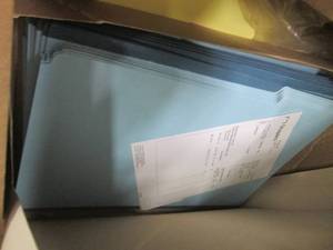 lot 189 image: box of colored paper and blue file ...