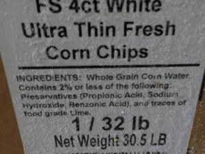 lot 243 image: Box of Frozen 32 lb. White Corn Chi...