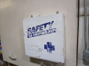 lot 365 image: Shop Cabinet wFirst Aid Kit 30x30x13 (contents not included)