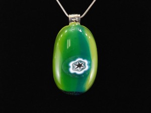 .925 Sterling Silver Murano Millefiori Green Glass Pendant Necklace