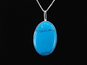 .925 Sterling Silver Turquoise Howlite Oval Cabochon Pendant Necklace