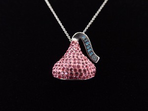 .925 Sterling Silver Pink Swarovski Crystal Hersheys Kiss Pendant Necklace