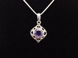 .925 Sterling Silver Emerald Cut Amethyst Pendant Necklace