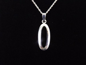 .925 Sterling Silver Inlayed Onyx Pendant Necklace
