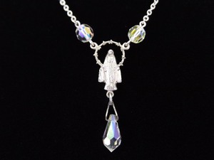 .925 Sterling Silver Protective Mother Mary Aurora Borealis Pendant Necklace