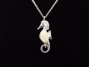 .925 Sterling Silver Mother of Pearl Bellied Seahorse Pendant Necklace