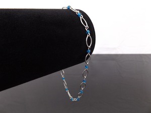 .925 Sterling Silver Blue Bead Accented Charm Bracelet