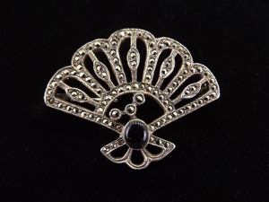 .925 Sterling Silver Art Nouveau Fan Brooch