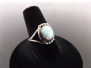 .925 Sterling Silver Opal Cabochon Ring Size 7.5