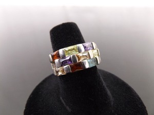 .925 Sterling Silver Multi Colored Crystal Ring Size 6