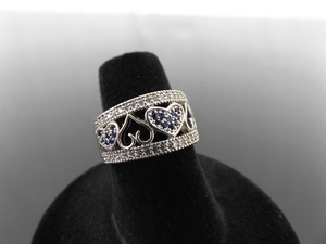 .925 Sterling Silver Sapphire Crystal Accented Heart Ring Size 5.5