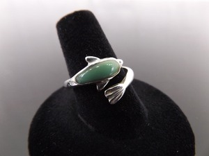 .925 Sterling Silver Jade Belly Dolphin Ring Size 7