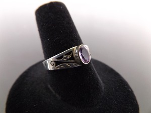 .925 Sterling Silver Oval Cut Amethyst Scrolled Ring Size 8