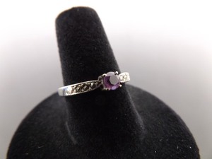 .925 Sterling Silver Art Nouveau Faceted Amethyst Ring Size 8