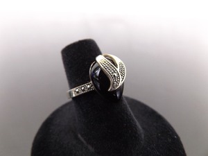 .925 Sterling Silver Art Nouveau Black Onyx Cabochon Ring Size 6