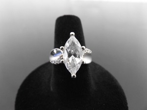 .925 Sterling Silver Marquise Cut Zirconia Accented Ring Size 7