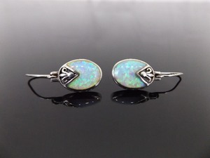 .925 Sterling Silver Opal Cabochon Dangle Hook Earrings