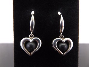.925 Sterling Silver Heart Hook Dangle Earrings