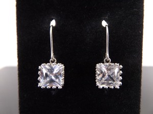 .925 Sterling Silver Square Cut Zirconia Dangle Hook Earrings