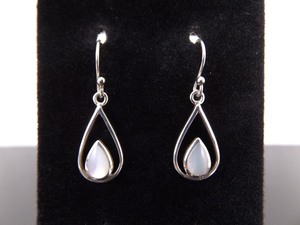.925 Sterling Silver Pear Cut Mother of Pearl Dangle Hook Earrings