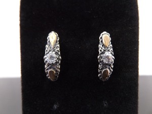 .925 Sterling Silver Copper Accented Faceted Zirconia Scrolled Post Earrings