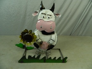lot 17 image: New Cow with Sunflower Bouncy Recycled Metal Garden Art