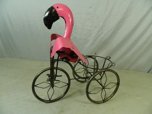 lot 21 image: New Recycled Metal Flamingo on Trike Plant Holder