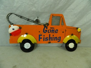 lot 43 image: New Recycled Metal Gone Fishing Truck Sign