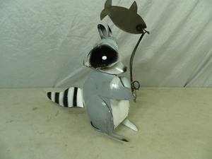 lot 62 image: New Recycled Metal Garden Art Raccoon Fishing