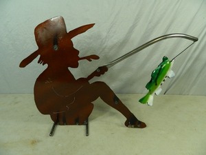 lot 73 image: New Recycled Metal Garden Art Man Fishing