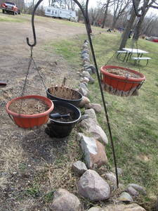 lot 239 image: Shepherds Hook, 12 Barrel Planters