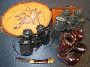 lot 76 image: Binoculars, Wood Burning